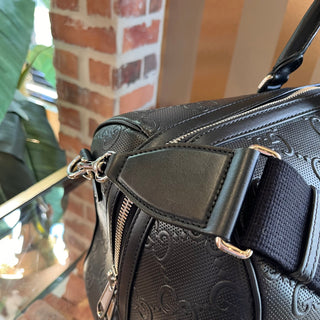 GUCCI Tennis Jumbo Black GG Embossed Leather Duffle Bag