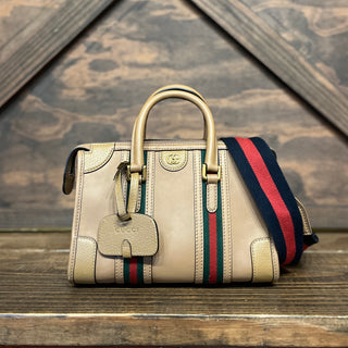 GUCCI Bauletto Small Tan Double G Satchel Bag