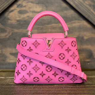 LOUIS VUITTON Capucines BB Pink Monogram Leather Cutout Broderie Top Handle Bag